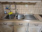 Dubbel spoelbak inox met uittrekbare inox kraan, Ophalen, Gebruikt, 50 tot 100 cm, Minder dan 100 cm