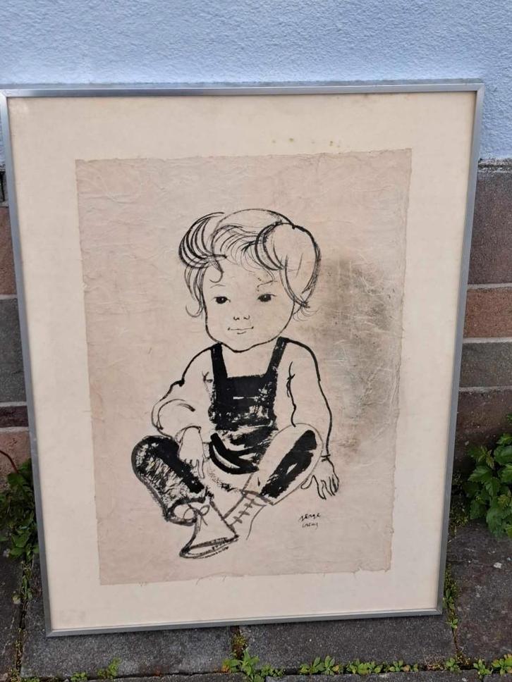 lavis l enfant signe serge creuz, Antiek en Kunst, Kunst | Schilderijen | Klassiek, Ophalen of Verzenden