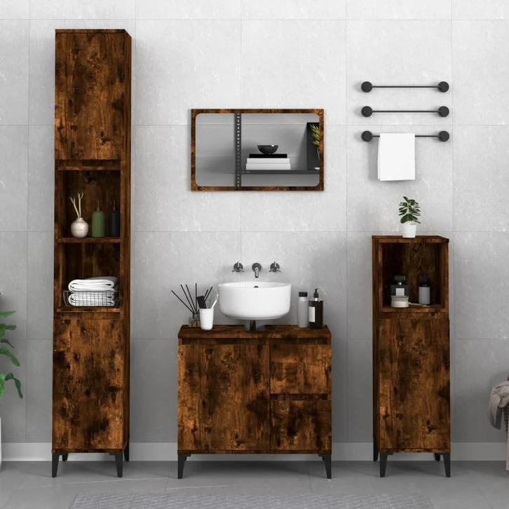 Badkamerkast 65x33x60 cm bewerkt hout gerookt eikenkleurig, Huis en Inrichting, Kasten | Kleerkasten, Nieuw, Verzenden