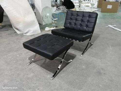 Fauteuil et Ottoman Repose Pieds Design en Cuir Pleine Fleur, Huis en Inrichting, Fauteuils, Zo goed als nieuw, Leer, 75 tot 100 cm