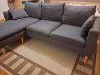 Prachtige grijze zetel met ligbank. Salon. Hoekzetel., Ophalen, Zo goed als nieuw