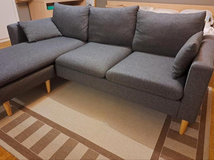 Prachtige grijze zetel met ligbank. Salon. Hoekzetel., Huis en Inrichting, Zetels | Complete zithoeken, Zo goed als nieuw, Ophalen