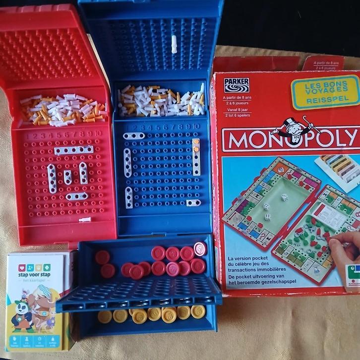 Reisspellen – Monopoly + Zeeslag + 4 op 1 rij + StapVoorStap, Hobby en Vrije tijd, Gezelschapsspellen | Bordspellen, Zo goed als nieuw