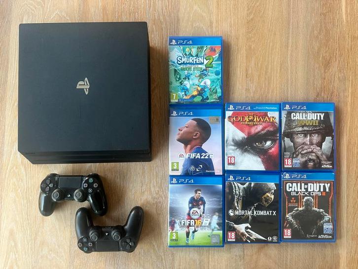 Playstation 4 Pro 1TB, Games en Spelcomputers, Spelcomputers | Sony PlayStation 4, Gebruikt, Pro, 1 TB, Met 2 controllers, Met games
