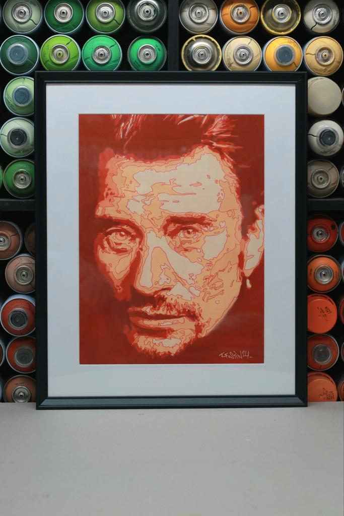 Portrait aux pochoirs de Johnny Hallyday, Antiquités & Art, Art | Peinture | Moderne, Enlèvement ou Envoi