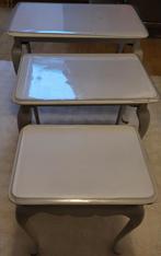 Salontafels set van drie massief hout kleur wit, Enlèvement, Comme neuf