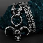 Koningsketting met skull hanger, Handtassen en Accessoires, Kettingen, Verzenden, Nieuw, Zilver, Overige materialen