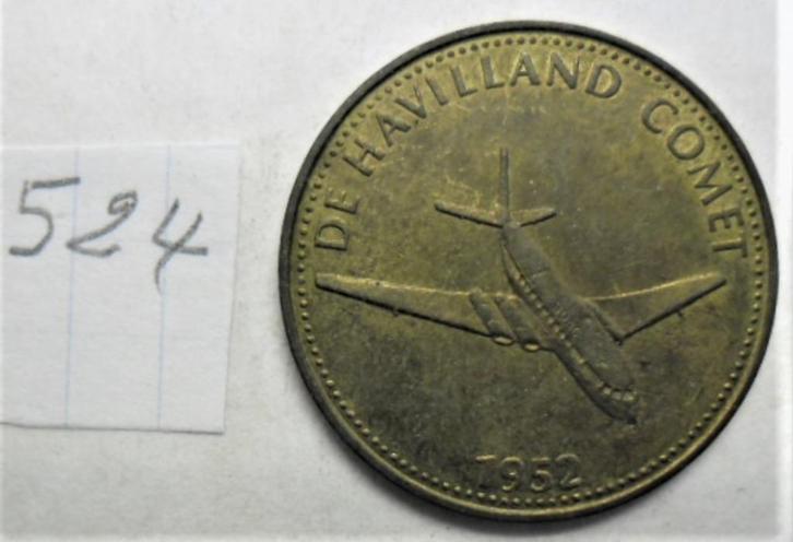 Schelp 26mm token DE HAVILLAND comet brass, Postzegels en Munten, Penningen en Medailles, Overige materialen, Ophalen of Verzenden