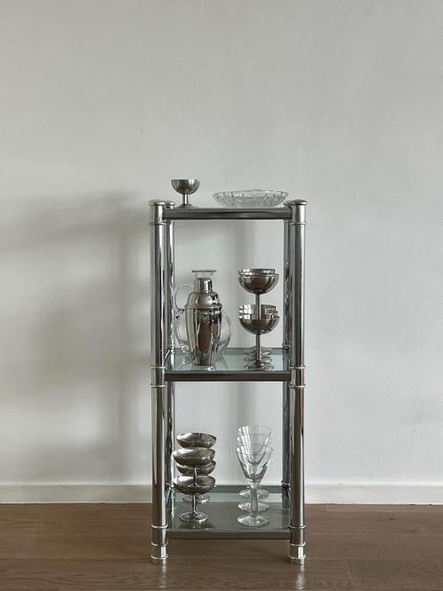 Zeldzame vintage stellingskast, chroom messing, Huis en Inrichting, Kasten | Vitrinekasten, Zo goed als nieuw, Glas, Ophalen