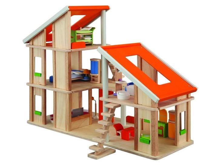 Maison de poupées chalet avec meubles PlanToys 77141, Kinderen en Baby's, Speelgoed | Poppenhuizen, Zo goed als nieuw, Poppenhuis