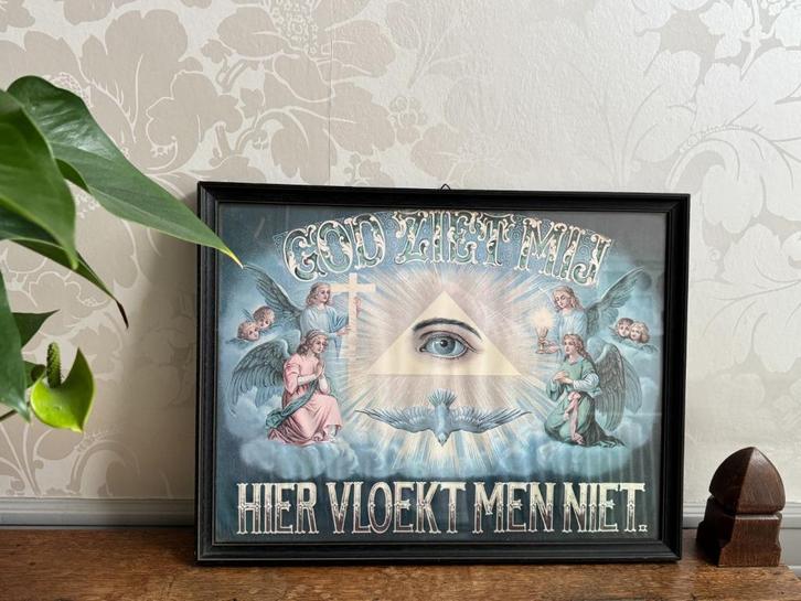 Vintage Kader "Hier Vloekt men Niet", Antiek en Kunst, Antiek | Religieuze voorwerpen, Ophalen of Verzenden