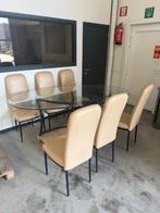 Glazen tafel + 6 Stoelen 50€, Huis en Inrichting, Tafels | Eettafels, Ophalen, Gebruikt, 100 tot 150 cm, Glas