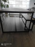 Eettafel eik met stalen onderstel, incl zitbank, 200 cm of meer, 50 tot 100 cm, Rechthoekig, Eikenhout