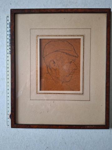 Potloodtekening Hoofd van een man met pet Charles Mertens  beschikbaar voor biedingen