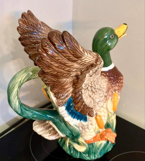 Frans beschilderd Barbotine Keramisch eendenkannetje, Antiek en Kunst, Kunst | Designobjecten, Ophalen of Verzenden
