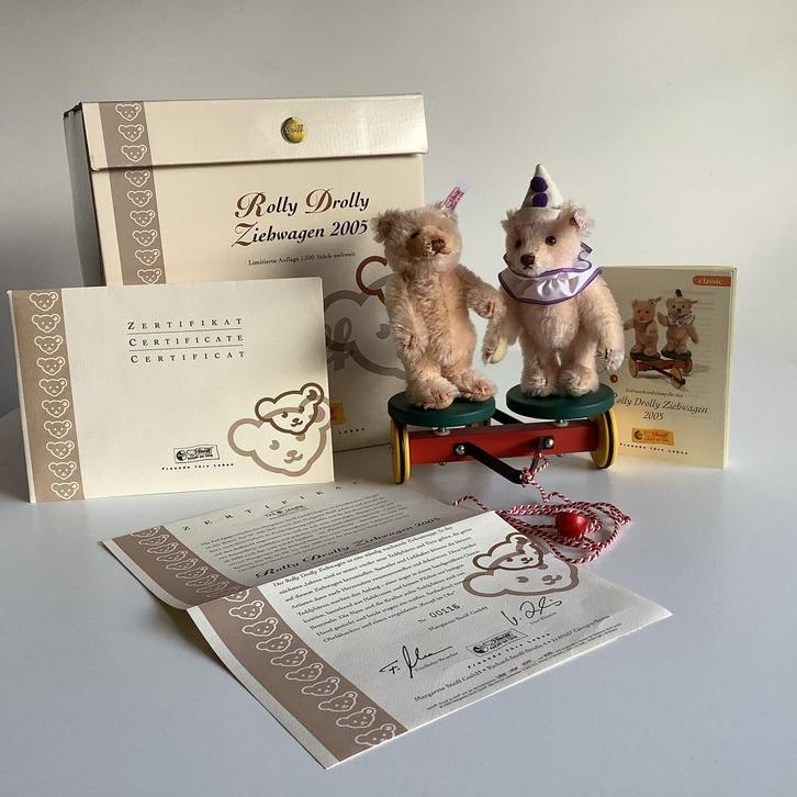 Steiff: 'Rolly Drolly Ziehwagen", Verzamelen, Beren en Cherished Teddies, Steiff, Ophalen of Verzenden