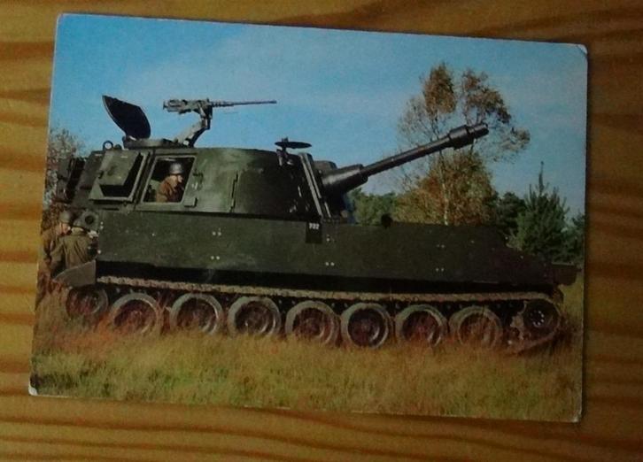 Postkaart met tank M108 in schietstelling, Verzamelen, Postkaarten | Themakaarten, Gelopen, Overige thema's, Ophalen of Verzenden