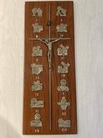 Kruisweg in tin (28 op 11 cm), Ophalen of Verzenden, Gebruikt, Overige typen, Christendom | Katholiek