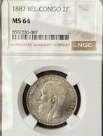 Belgium/Congo 2 Francs 1887 FDC MS64 Zeer Zeldzaam!!, Verzenden, Zilver, Losse munt, Zilver