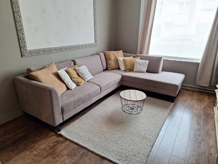 Hoekzetel beige (287 x 213 cm), Huis en Inrichting, Zetels | Complete zithoeken, Gebruikt, Stof, Ophalen