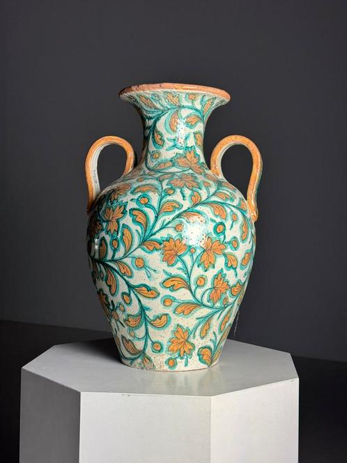Italiaanse vaas kruik met bladeren wit groen oranje, Antiek en Kunst, Antiek | Vazen, Ophalen of Verzenden