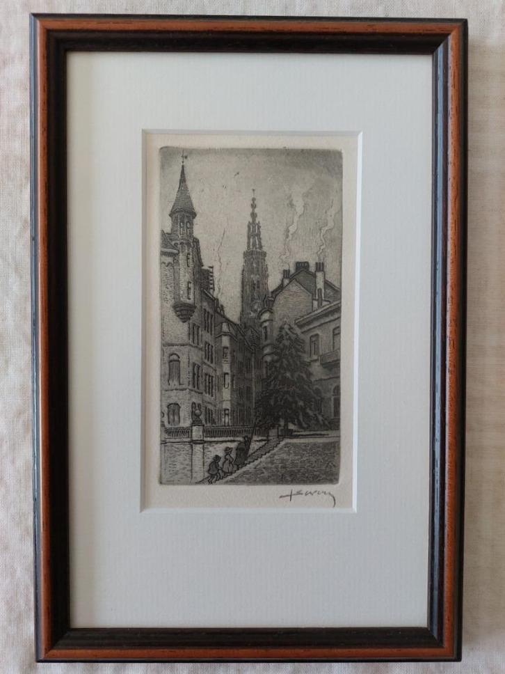 Juliaan SEVERIN Kruibeke Willem Ogierplaats Visberg Kerstmis, Antiek en Kunst, Kunst | Etsen en Gravures, Ophalen of Verzenden