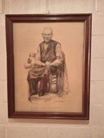 Pentekening oude man met schort, Antiek en Kunst, Ophalen