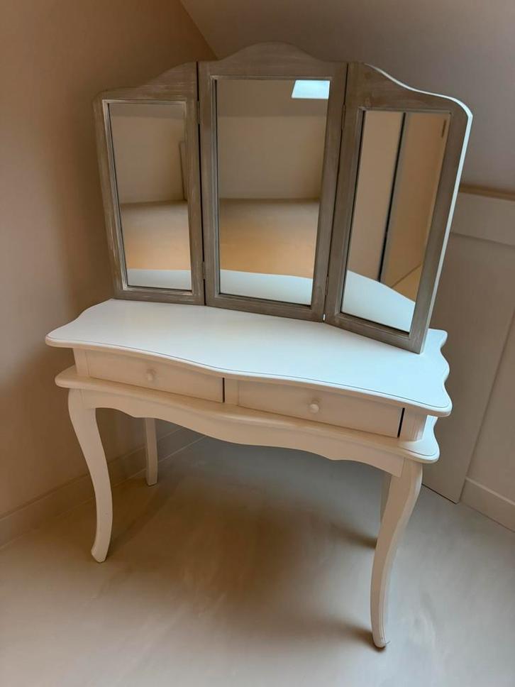 Kaptafel met spiegel in 3-luik, Huis en Inrichting, Tafels | Kaptafels, Gebruikt, Minder dan 100 cm, 50 tot 100 cm, Hout, Ophalen