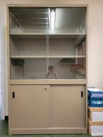 Vintage metalen vitrinekast bureel, Huis en Inrichting, Ophalen, Gebruikt, 100 tot 150 cm, Glas