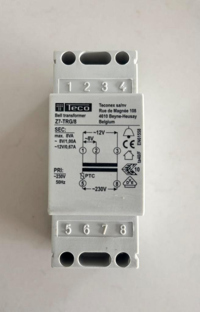 Teco - Transfo Sonnerie Tc 8Va 230Vac - Z7Trg8, Maison & Meubles, Sonnettes, Neuf, Enlèvement ou Envoi
