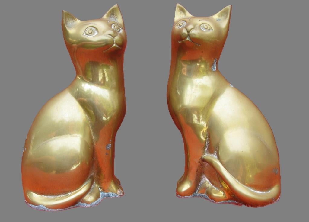 Boekensteunen katten in koper poezen., Enlèvement, Cuivre