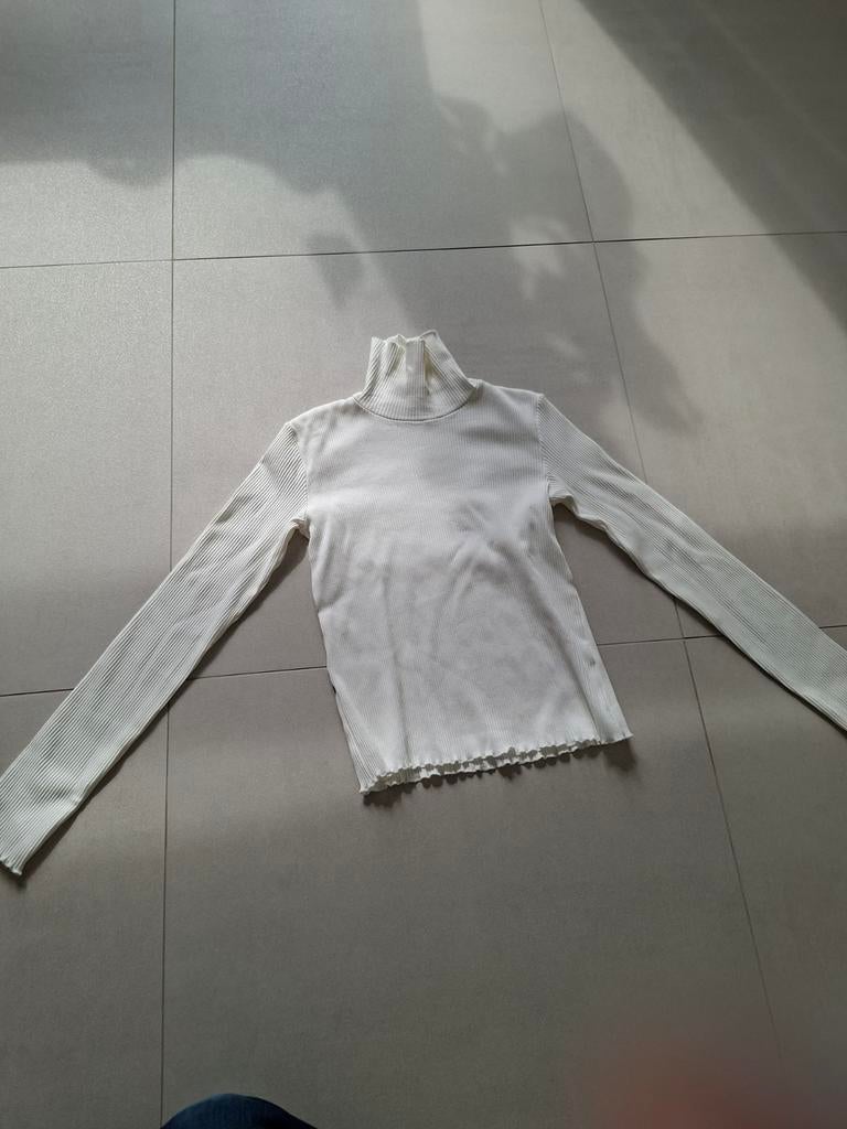 Blouse blanche, manches longues, col rayé, C&A, Chemise ou À manches longues, Comme neuf, Enlèvement