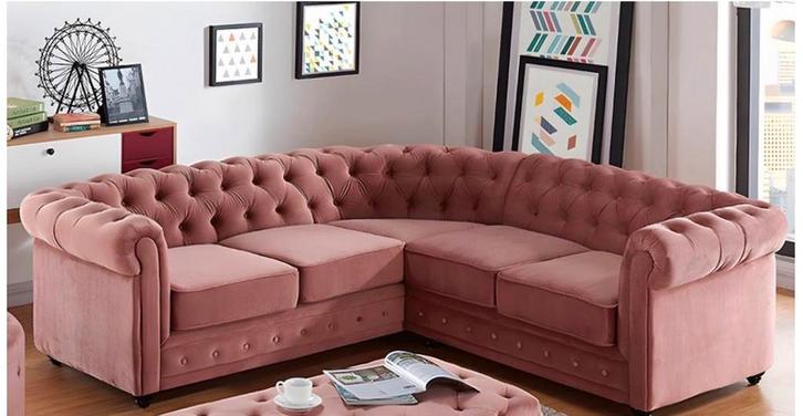 Canapé d'angle Chersterfield vieux rose, Maison & Meubles, Canapés | Salons, Comme neuf, Enlèvement