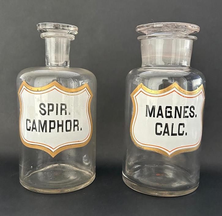 set van 2 decoratieve originele oude apothekers flessen, Antiek en Kunst, Antiek | Glaswerk en Kristal, Ophalen of Verzenden