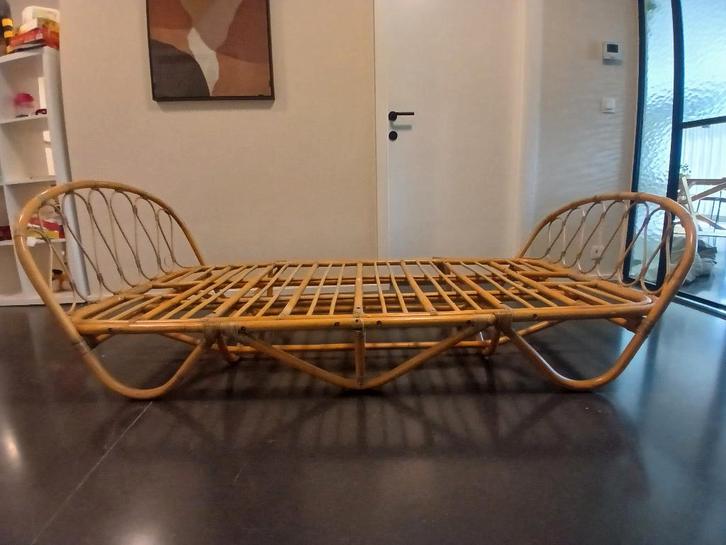 rotan bed, Maison & Meubles, Chambre à coucher | Lits, Utilisé, Une personne, 100 cm, 210 cm, Autres matériaux, Beige, Enlèvement
