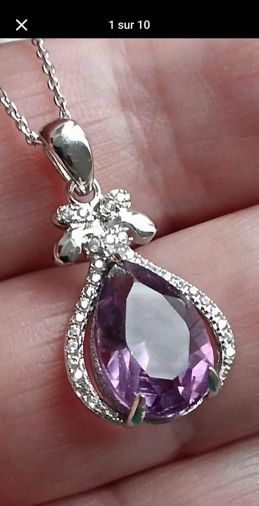 Pendentif en argent massif avec améthyste d’Afrique, Neuf, Enlèvement, Avec pierre précieuse, Fleur ou Plante