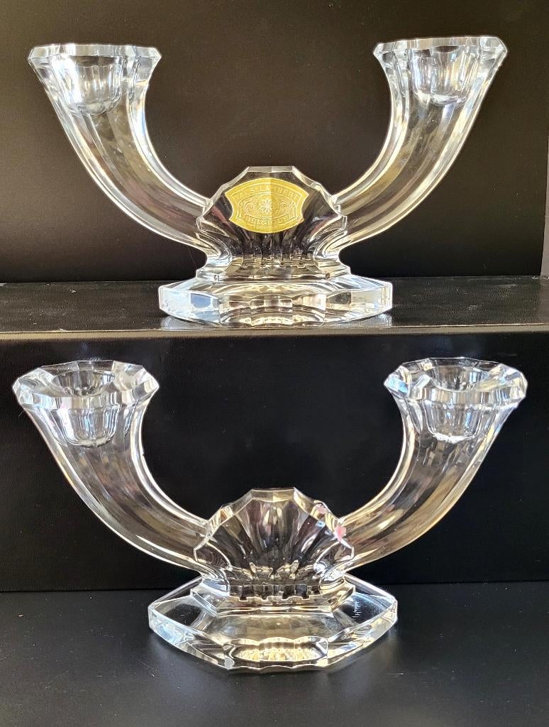 ️️✔️Val Saint Lambert Cristal"Impérial"2 Bougeoirs Art-déco, Envoi