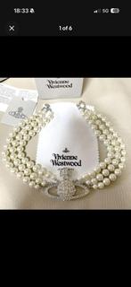 Vivienne Westwood 3 Rij Parels Ketting zilver met kristallen, Verzenden, Zo goed als nieuw, Zilver
