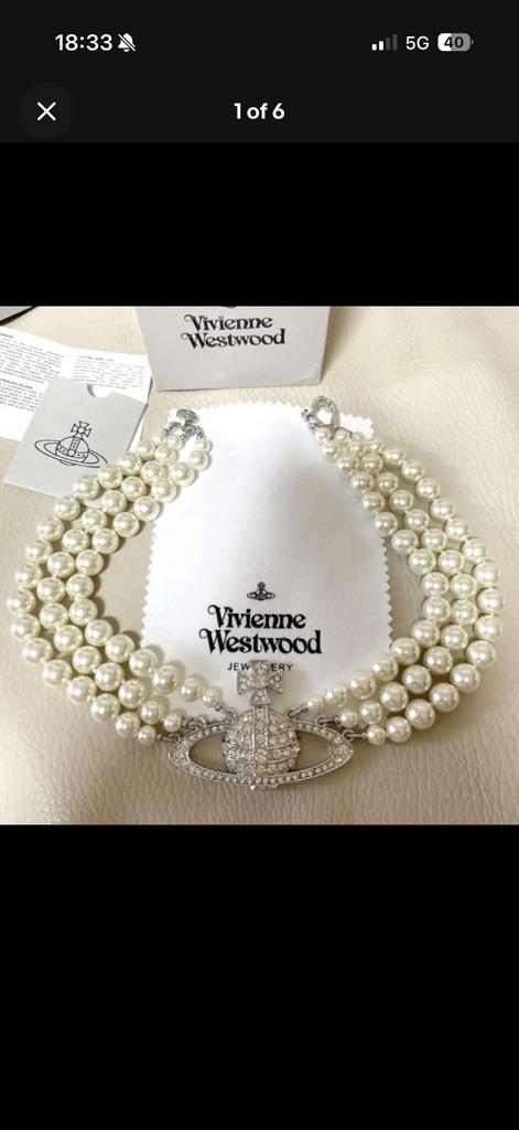 Collier de perles Vivienne Westwood avec cristaux, Bijoux, Sacs & Beauté, Colliers, Comme neuf, Argent, Envoi