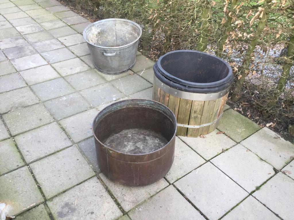 Bloembakken koper,hout,zink, Ophalen, Gebruikt, Rechthoekig, Hout
