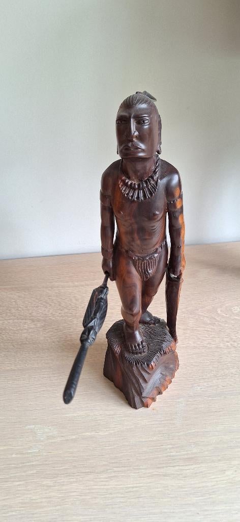 Houten beeld indiaan, Antiek en Kunst, Ophalen, Hout, Beeld