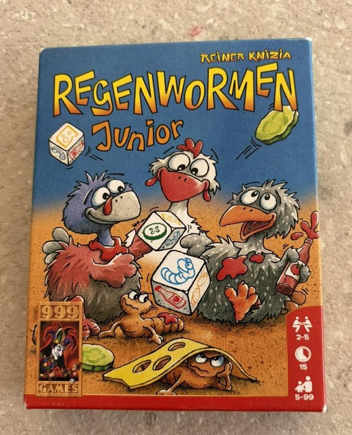 Regenwormen Junior – 999 Games – compleet, Hobby en Vrije tijd, Gezelschapsspellen | Kaartspellen, Zo goed als nieuw, Een of twee spelers