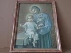 Antieke prent Heilige Jozef en Jezus 33x43cm prent St Joseph, Antiek en Kunst, Ophalen of Verzenden