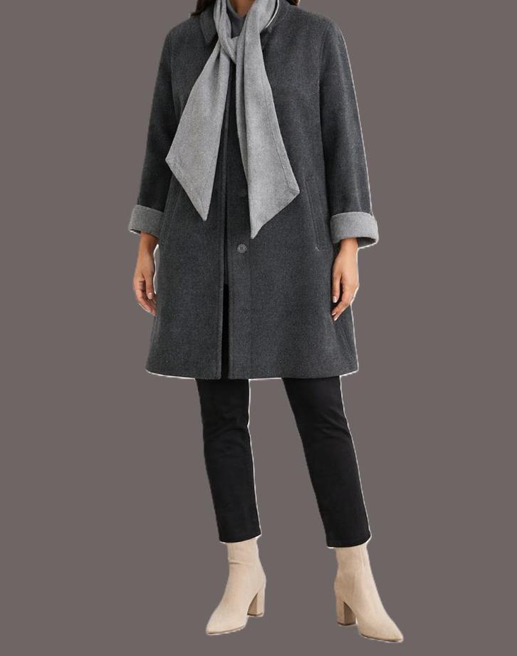 Delmod mantel van wol met kasjmier maat L/XL, Kleding | Dames, Jassen | Winter, Zo goed als nieuw, Maat 46/48 (XL) of groter, Grijs