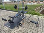 Multifunctionele bench press + gewichten & extra’s, Sport en Fitness, Fitnessmaterialen, Ophalen, Zo goed als nieuw, Benen