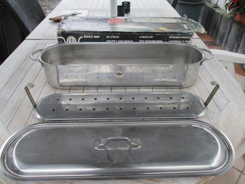 inox viskook kom langwerpig 60cm compleet zalm enz, Huis en Inrichting, Keuken | Potten en Pannen, Zo goed als nieuw, Kookpan of Snelkookpan