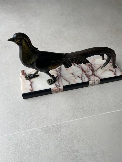 Fazantensculptuur op marmer, Antiek en Kunst, Kunst | Beelden en Houtsnijwerken, Ophalen of Verzenden