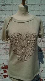 t-shirt schuine rits vanille/beige groot hart strass goud TU, Maat 38/40 (M), Beige, Nieuw, Ophalen of Verzenden