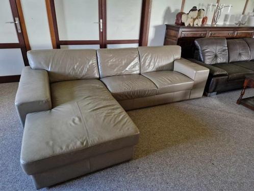 TAUPE BUFFELLEDEREN HOEKSALON AFM 270 OP 170, Huis en Inrichting, Zetels | Zetels en Chaises Longues, Gebruikt, Driepersoons, Leer