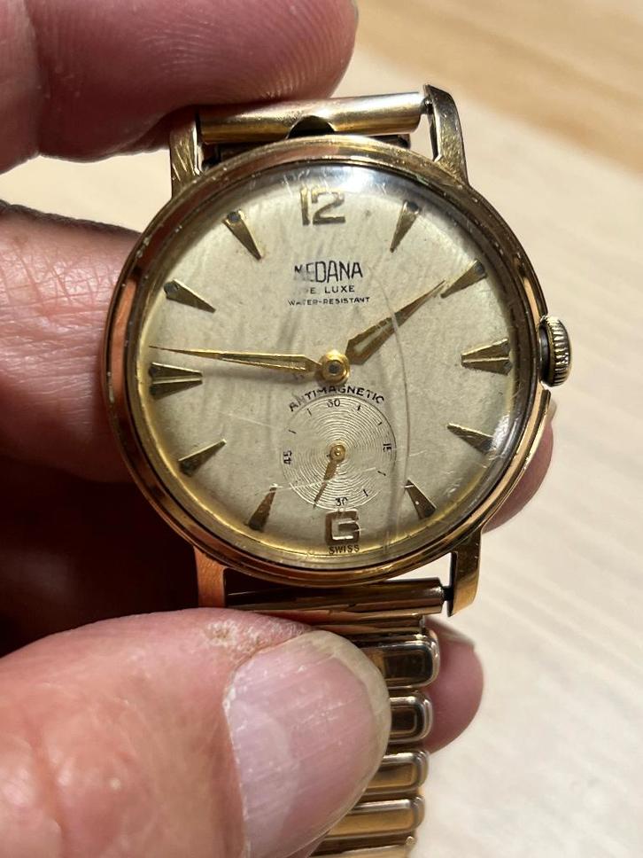 MEDANA-DE-LUXE-VINTAGE, Handtassen en Accessoires, Horloges | Heren, Gebruikt, Polshorloge, Goud, Goud, Ophalen